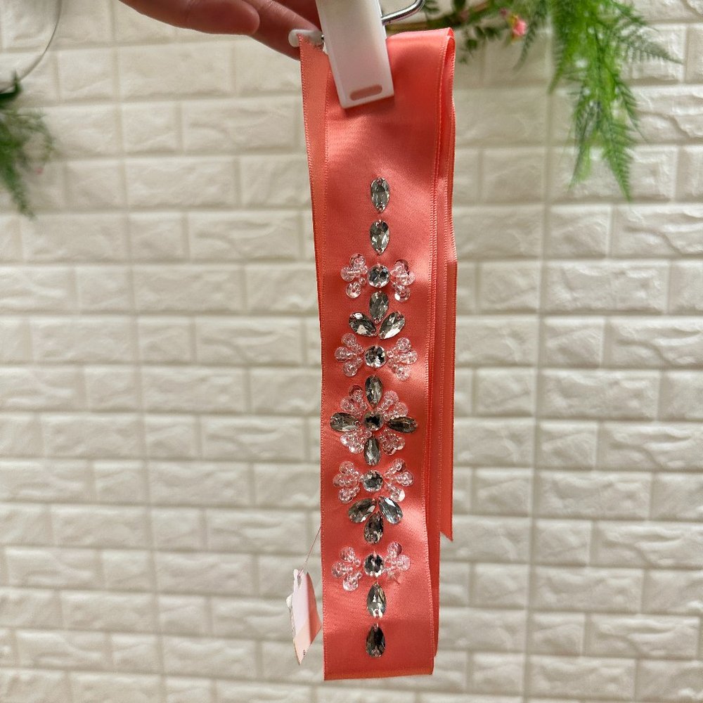 Coal Satin Flower Girl Belt with Beaded Details